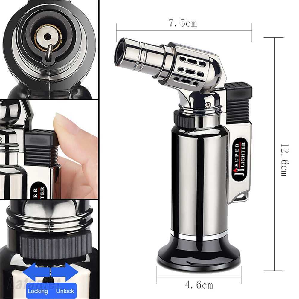 Hot Windproof Metal Turbine Gas Lighter Welding Gun Kitchen Cooking Adjustable Flame Powerf Spray Gun Cigar Lighter Men GiftsJ260603