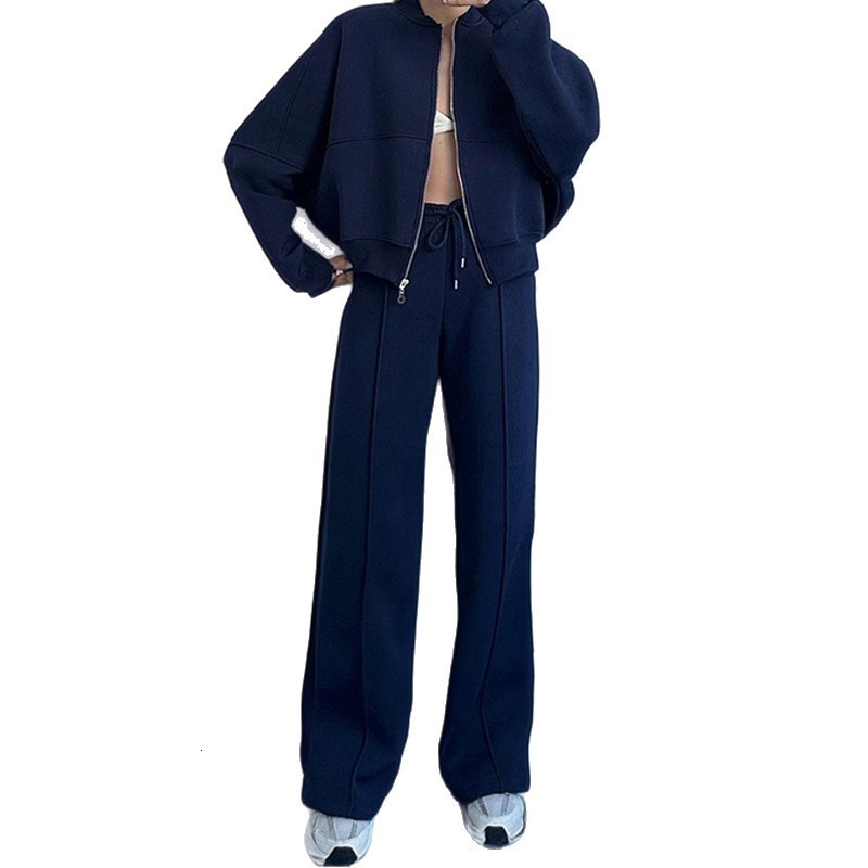 Womens solid color long sleeve cropped sweatshirt and drawstring waist sweatpants ladies hoodie set for winter womens clothing 251204
