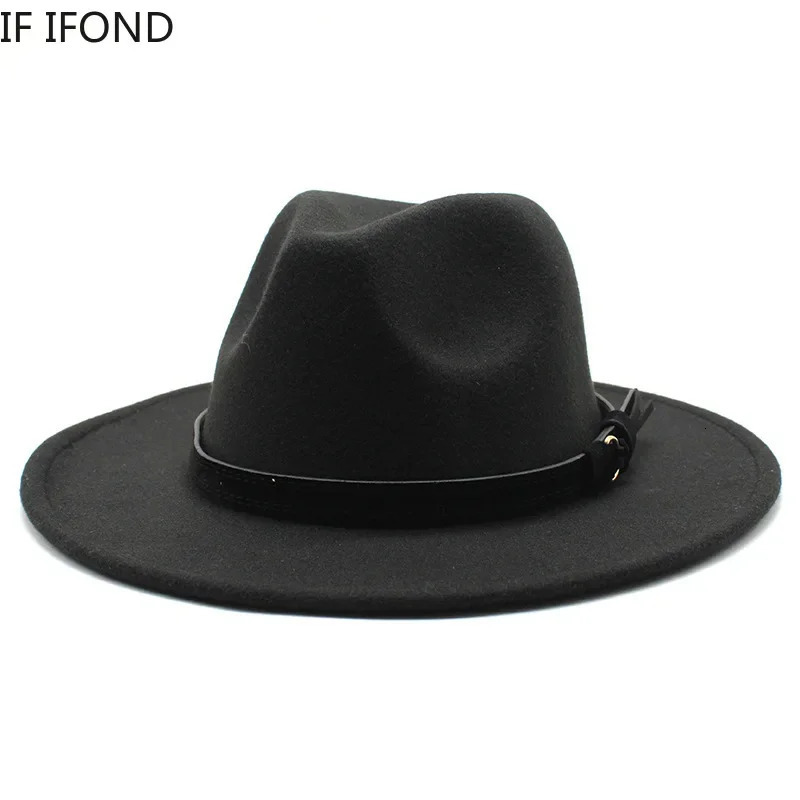 Gangster Trilby Felt Fedora Hat European American Wide Brim Top Jazz Caps Women Men Wool White Wedding Hat 56-58-61CM 260601 - view 3