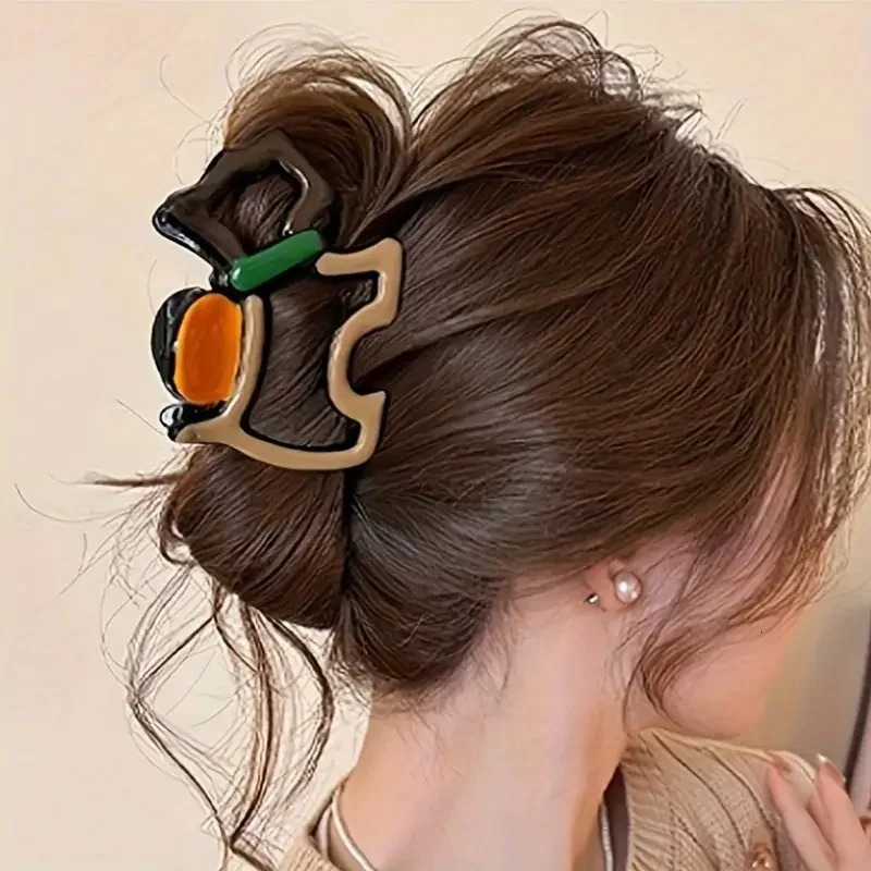 4Pcs Elegant Large Hair Claw Clips for Women Chic Wavy n with Color Accents Non-Slip Shark Clips Head Hair Accessories260528BJ - view 3