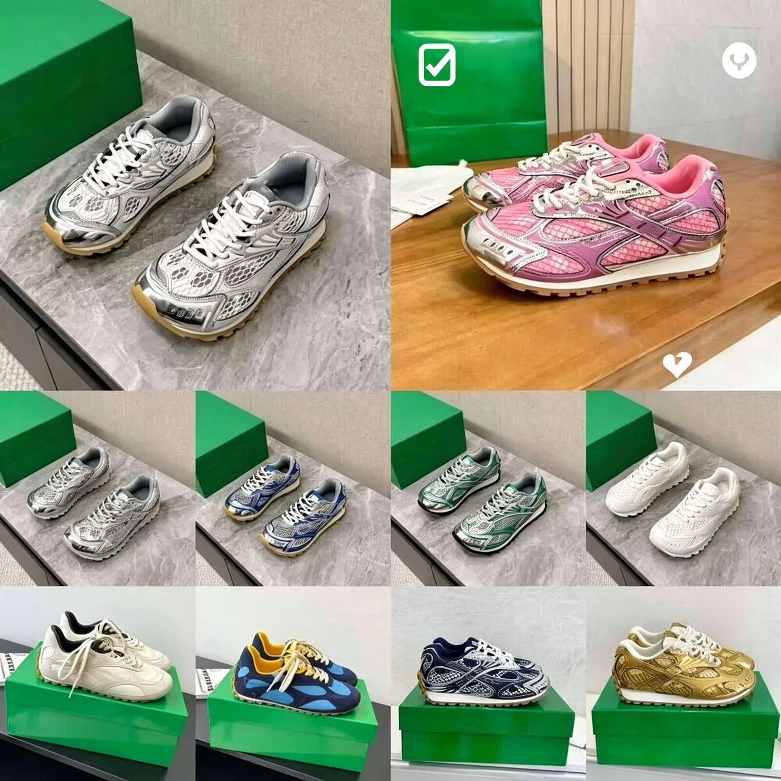 Top Quality Designer Runner Sneaker Casual Women Men Trainers Metal Leather Mesh Nylon Fabric Sneakers Green Blue White Black Shoes size35-46
