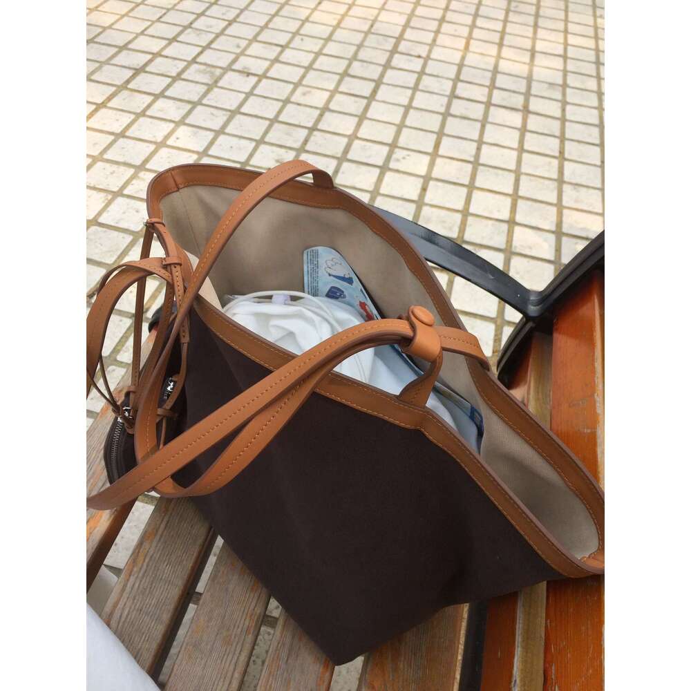 Women Canvas Tote Handbag Large Capacity Top Layer Cowhide Double Sided Commuter Shoulder Crossbody Bag SENYY