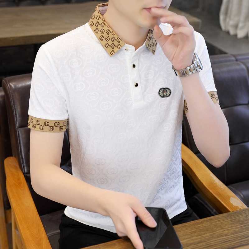 2026 Summer Ice Silk Cool Jacquard Short Sleeve Polo Shirt for Men Trendy Fashionable Breathable Half-Sleeve Turn-Down Collar T-Shirt