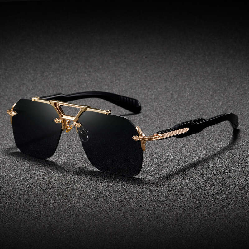 Fashion High Grade Designer New Metal Double Bridge Large Frame European And American Luxurious Feel Driving Sunglasses Street Style Trendy Men's - view 6