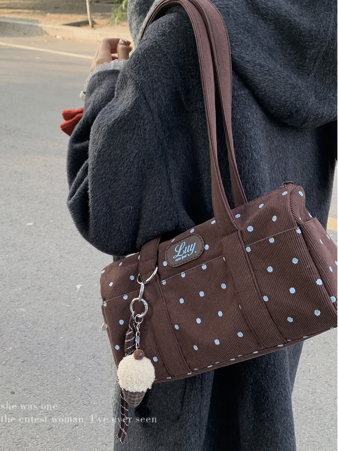 new Vintage and high - end underarm bags for women polka - dot printed hand - held pillow bags corduroy single - shoulder bags