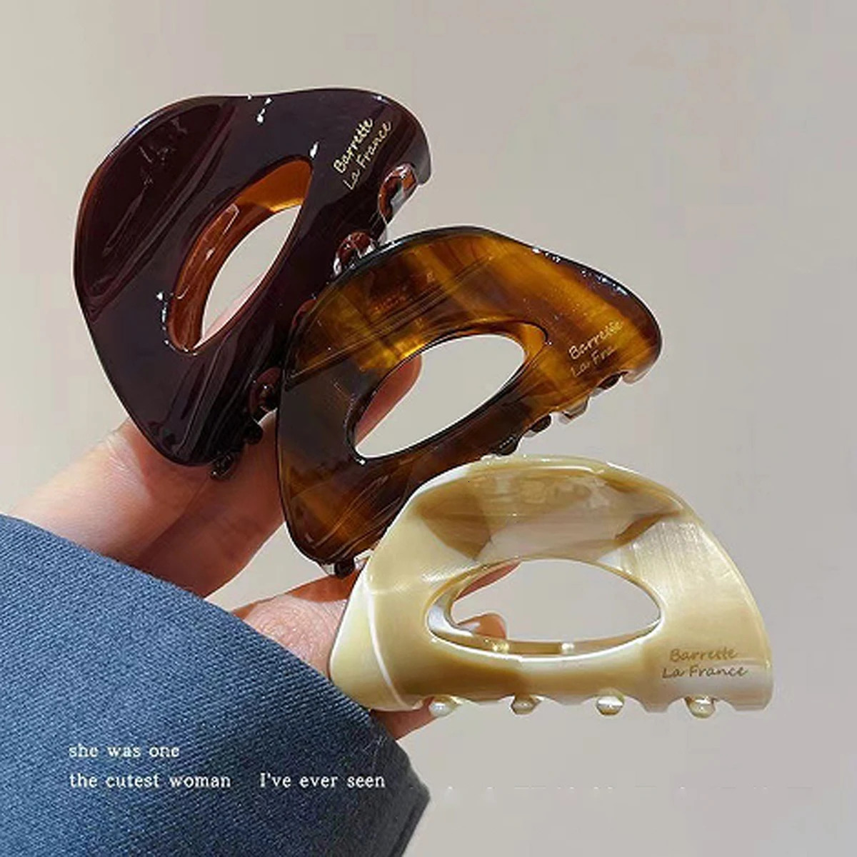 1pc Korean semi-circular hollow acetate medium-sized hair clip in coffee colorsimple half-up ponytail clip for the back of head260528BJ - view 4