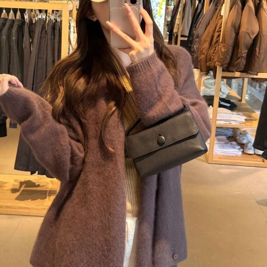 Women Sheepskin Phone Bag Handbag Minimalist Small Square Simple Versatile With Cashmere Suede Interior SENYY