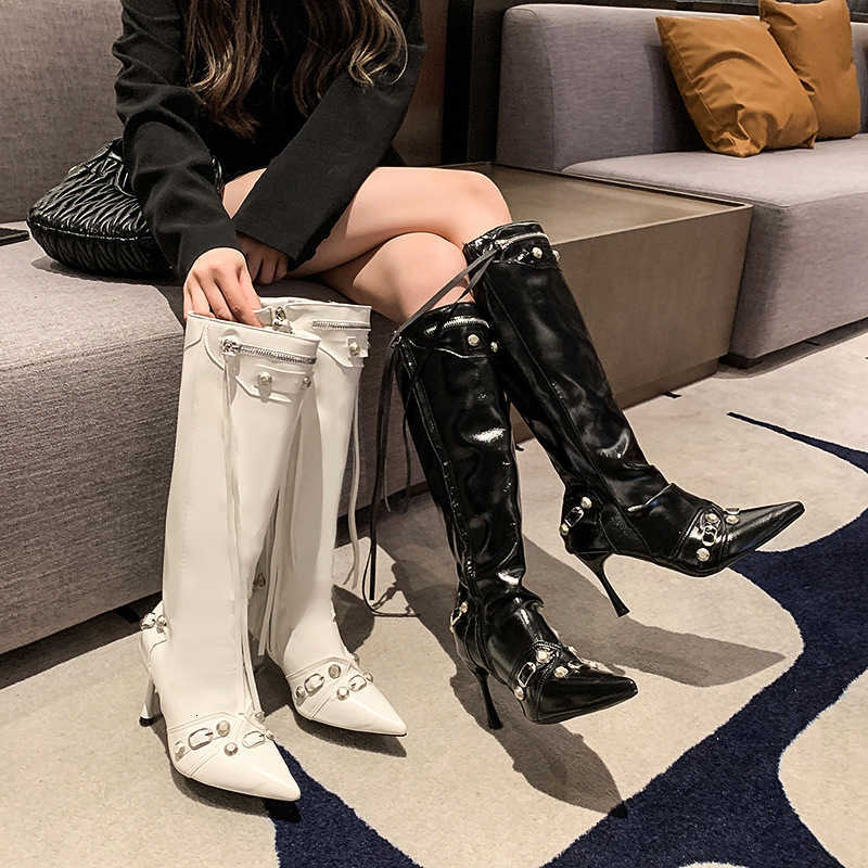 European and American pointed frill belt fashion long boots for women, new style, spring-autumn hipster, metal rivets, riding boots, feminine high-hee - view 4