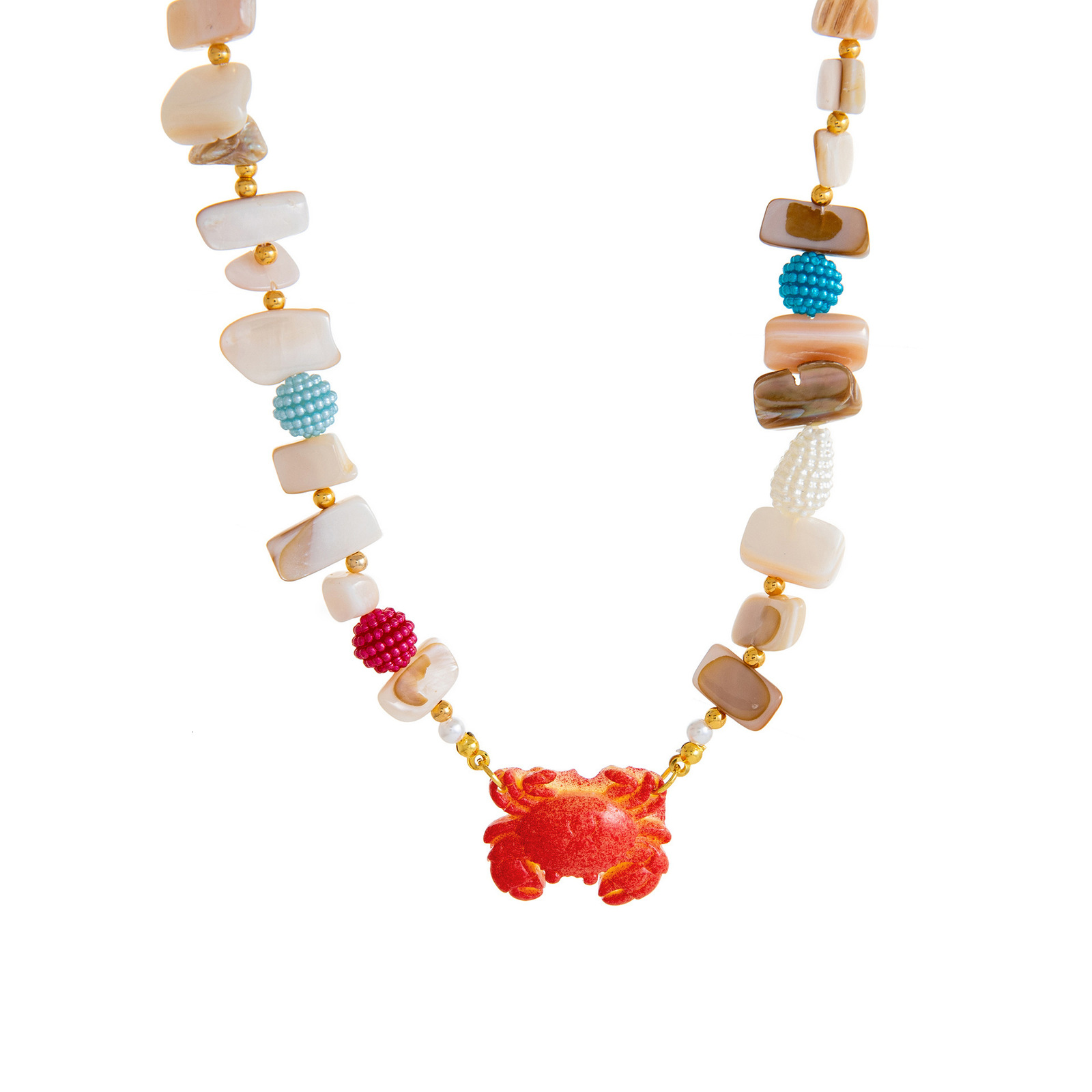 Summer ocean style shell beach crab necklace fresh small fish starfish stone pendant colorful bead string for women250807