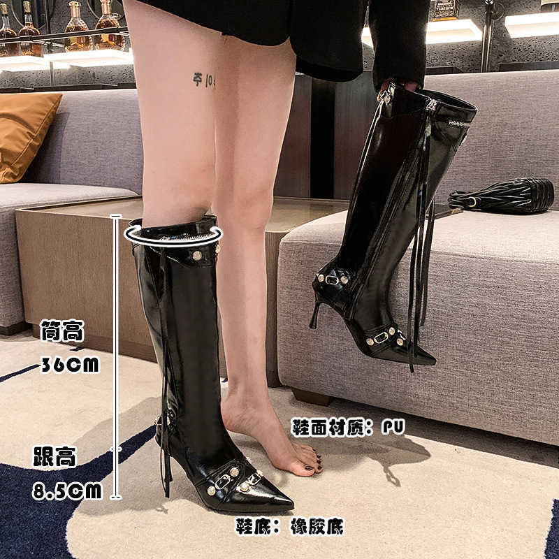 European and American pointed frill belt fashion long boots for women, new style, spring-autumn hipster, metal rivets, riding boots, feminine high-hee - view 3