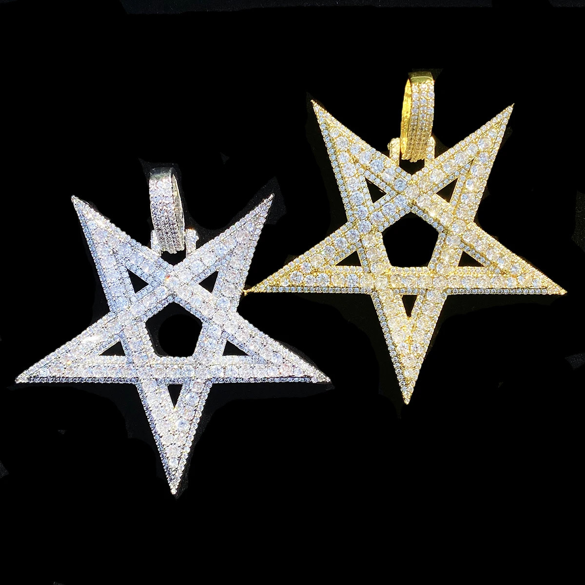 Aokaishen Iced Out Big Star Necklace Pendant for Men 5A Cubic Zirconia Prong Setting Hip Hop Jewelry 260602 - view 3