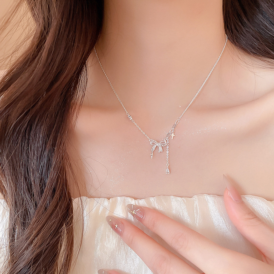 Zircon bow necklace is a light luxury, high-end, gentle collarbone chain with exquisite and versatile design - view 6
