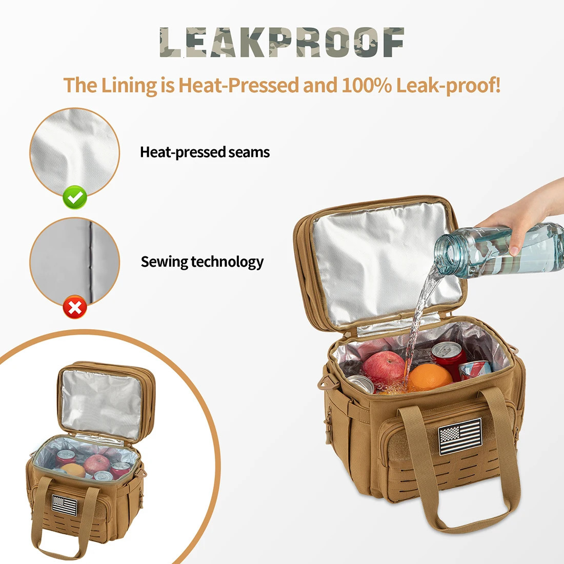 Tactical Lunch Box Expandable 18L Insulated Cooler Bag Leak Proof for Work Camping Outdoor Picnic MOLLE Weave Strap w260624 - view 6