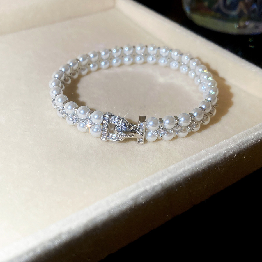 Zircon Bowknot Pearl Bracelet French Vintage Elegant Style Luxurious High-End Jewelry - view 7