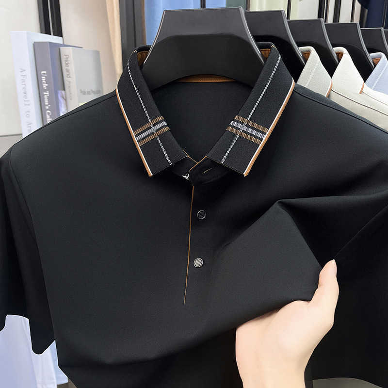 Summer seamless short-sleeve T-shirt new style with mulberry silk collared casual and trendy fashion polo shirt for middle-aged men