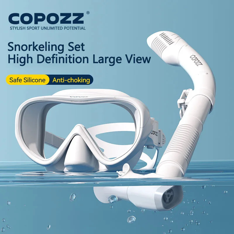 COPOZZ Professional Diving Mask Full Vision Mask Underwater Snorkel Mask Set Swimming Snorkel HD Anti Fog Diving Equipment 260603BJ