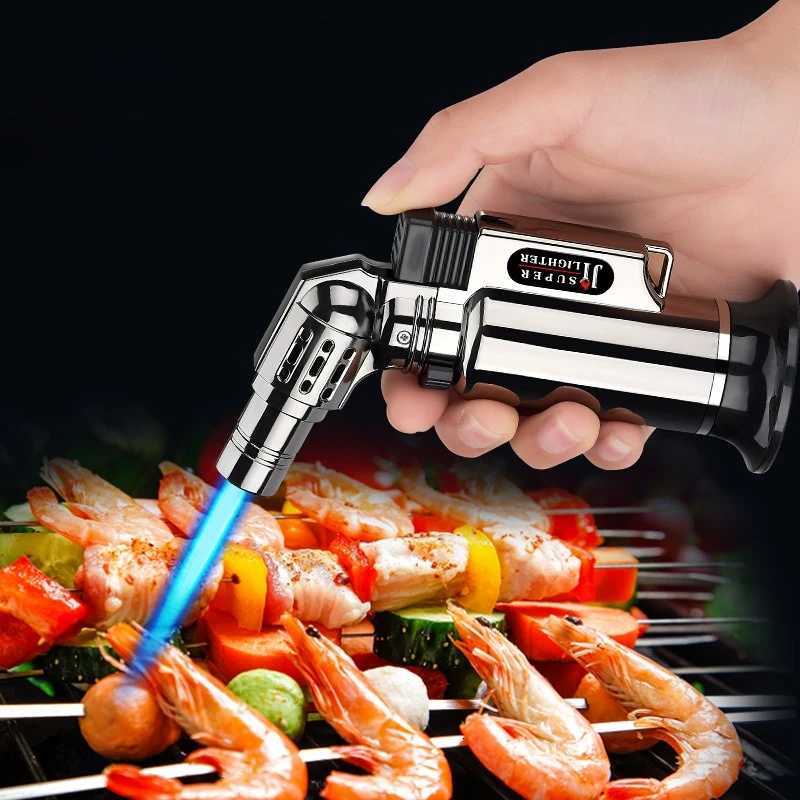 Hot Windproof Metal Turbine Gas Lighter Welding Gun Kitchen Cooking Adjustable Flame Powerf Spray Gun Cigar Lighter Men GiftsJ260603
