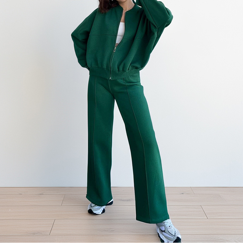 Womens solid color long sleeve cropped sweatshirt and drawstring waist sweatpants ladies hoodie set for winter womens clothing 251204