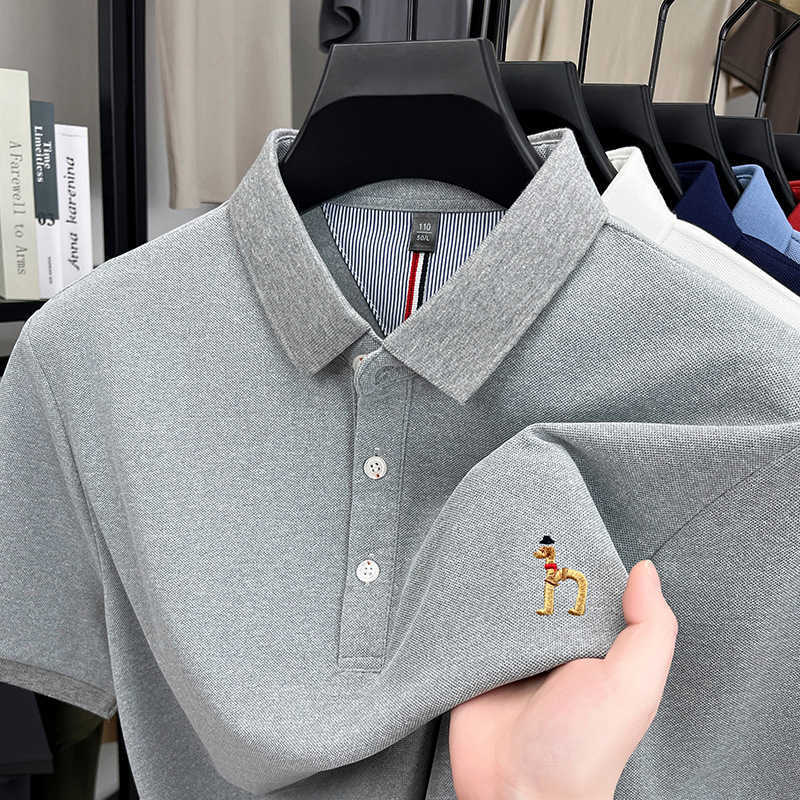 2025 Mens New Embroidered Short-Sleeve T-Shirt Summer Thin Casual Versatile Solid Color Breathable Polo Shirt for Men