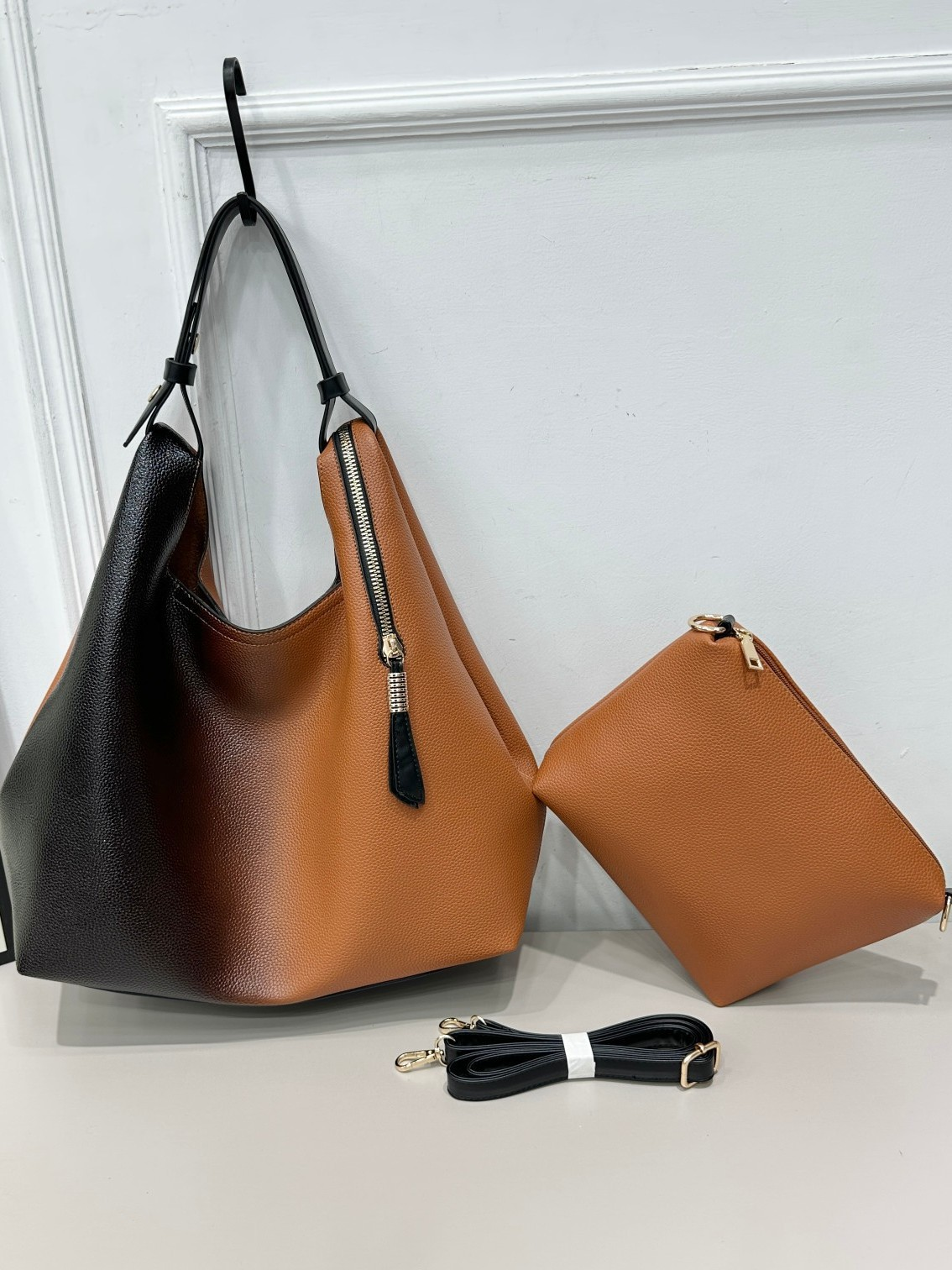 New Fashion TwoTone Lychee Leather Handbags Large Capacity Urban Tote Shoulder Bag Set, Minimalist Quilted Crossbody Purse for Women