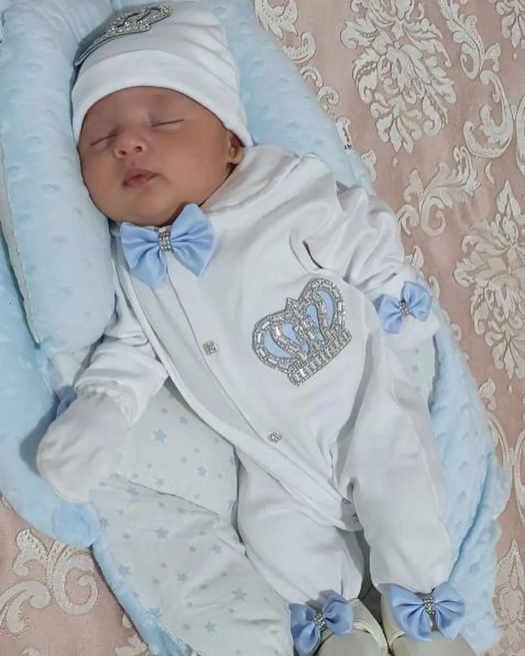 Baby Prince Welcome Home 3pcs Crown Layette Hospital Exit born Outfits Swaddle Set Hello World I'm Turkey Cotton Parajam 260602 - view 6