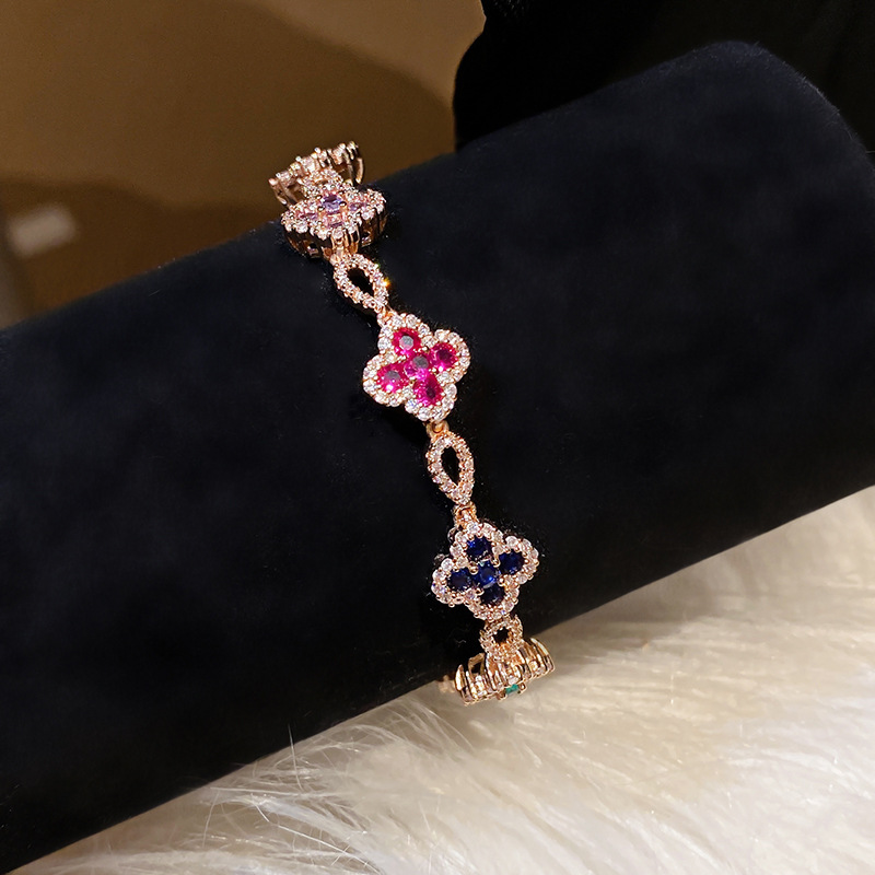 Designer 2026 French-style Pink Flower Buckle Cubic Zirconia Bracelet a luxurious and high - end hand bracelet with a sweet fashionable and uniquely d