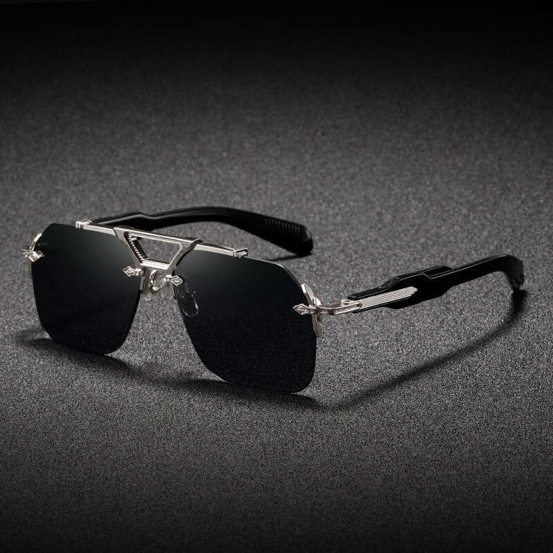 Fashion High Grade Designer New Metal Double Bridge Large Frame European And American Luxurious Feel Driving Sunglasses Street Style Trendy Men's - view 5