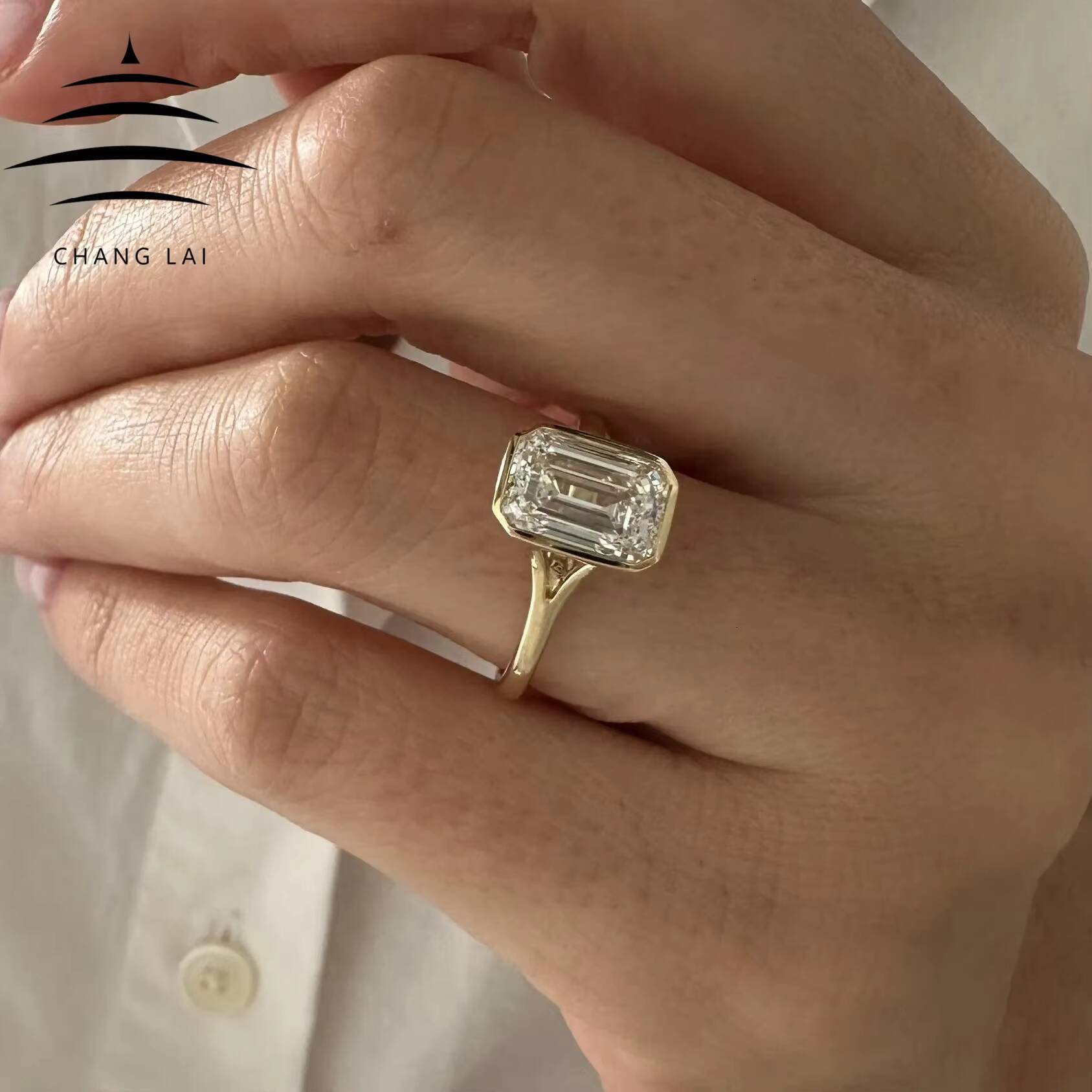 CHANG LAI Custom GIA IGI Certified 18k 14k Pure Gold Emerald Cut Diamond Rings Bezel Set CVD Diamond Engagement Ring - view 3