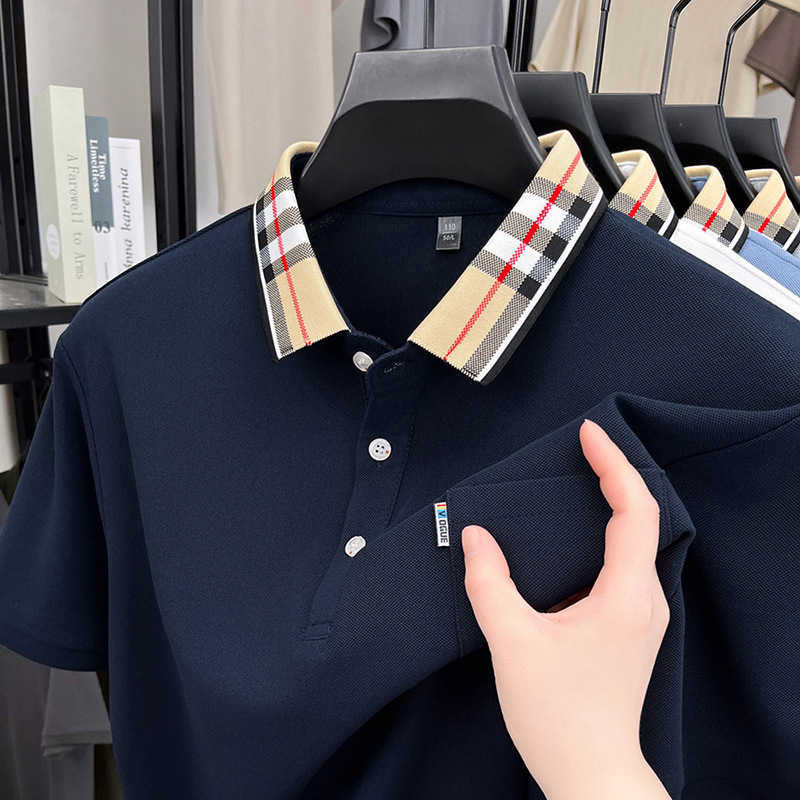 Casual comfortable trendy fashionable short-sleeved mens POLO shirt with a contrasting collar T-shirt for live streaming