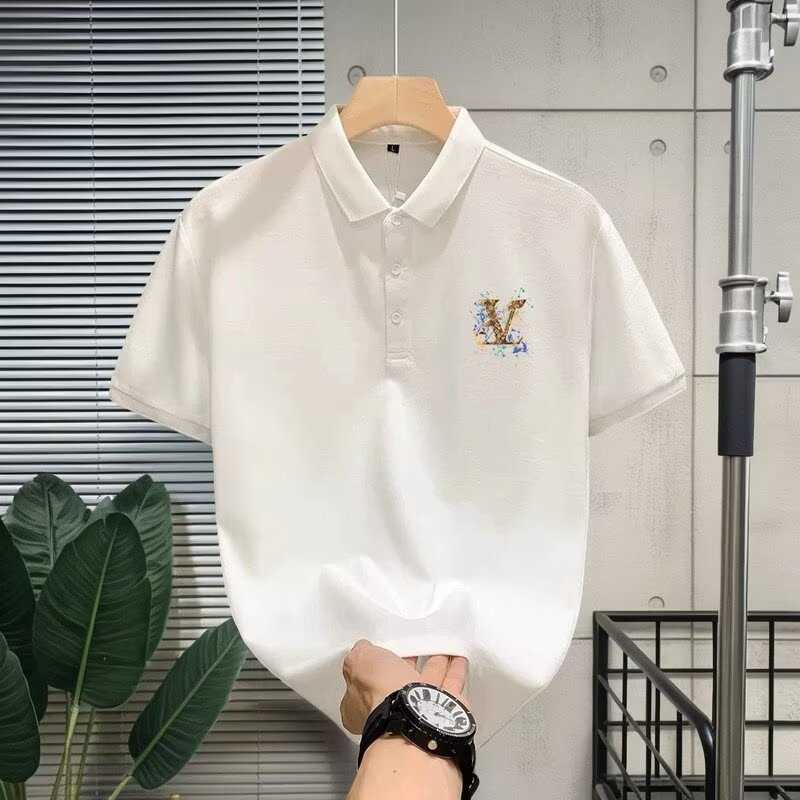 White collared polo shirt for men short-sleeved new summer style with back print trendy casual versatile T-shirt top