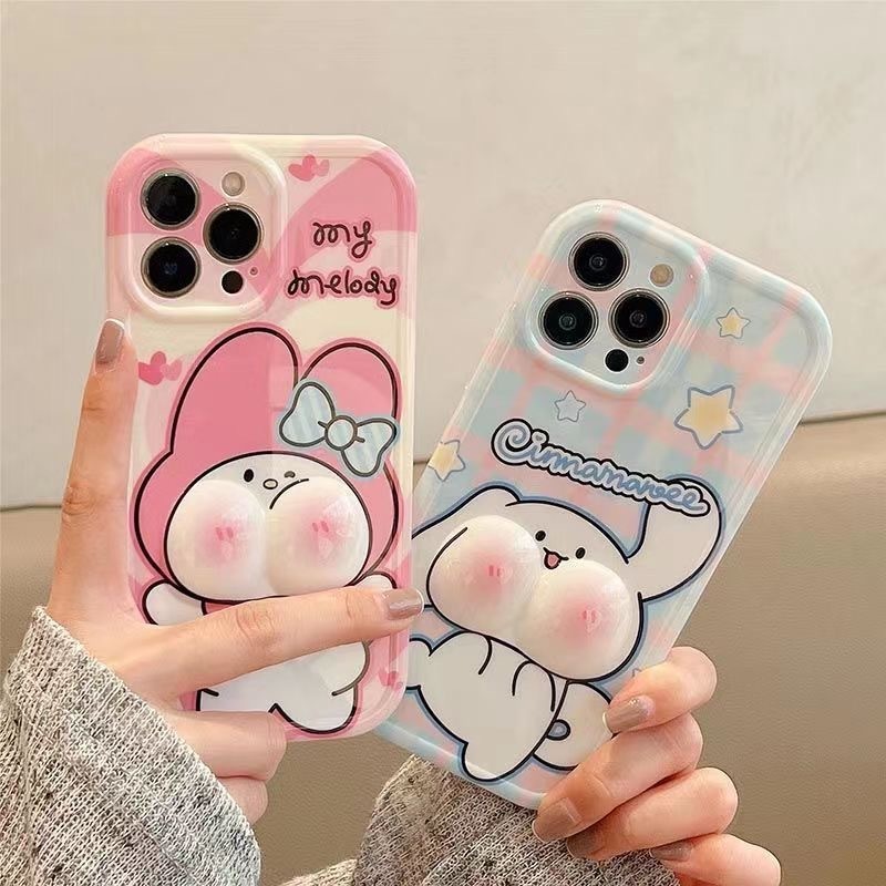 Stress-relief Squishy Cinnamoroll 15 Pro Max Case iPhone 14/13 My Melody 12/11 for Women