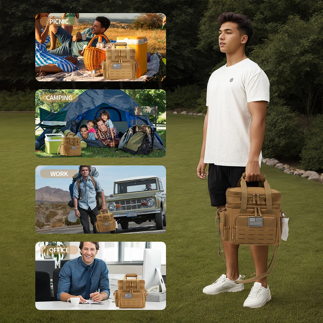Tactical Lunch Box Expandable 18L Insulated Cooler Bag Leak Proof for Work Camping Outdoor Picnic MOLLE Weave Strap w260624 - view 7