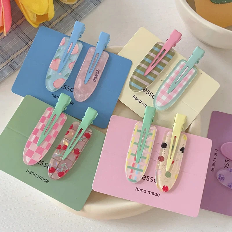 2/4pcs Candy Color Fruit Hair Bang Clip Summer Hairpin No Crease Acrylic Barrette Hair Side Clamp For Girl Hair Accessories260528BJ - view 6