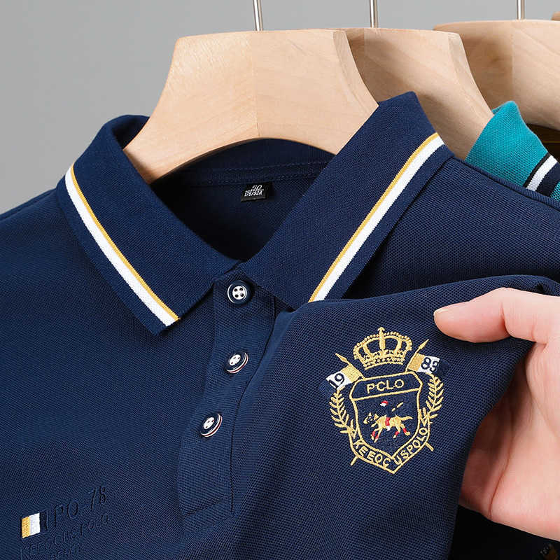 Short-sleeve polo shirt for men embroidered t-shirt summer pique fabric turn-down collar trendy casual top half-sleeve