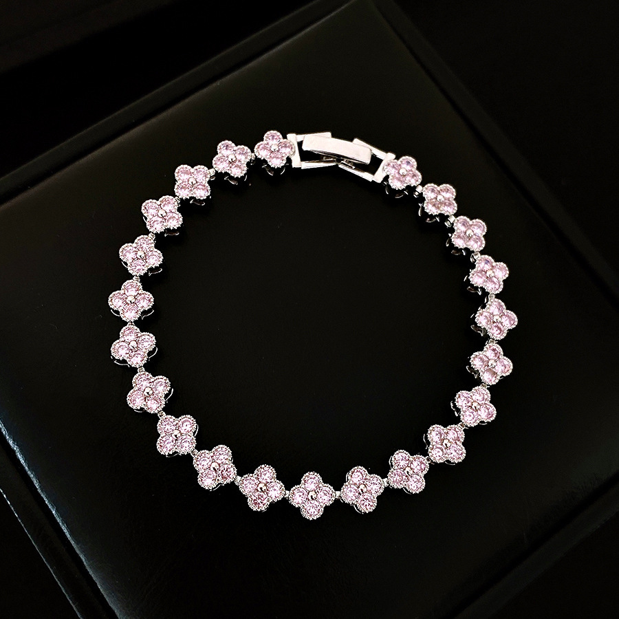 Designer 2026 French-style Pink Flower Buckle Cubic Zirconia Bracelet a luxurious and high - end hand bracelet with a sweet fashionable and uniquely d