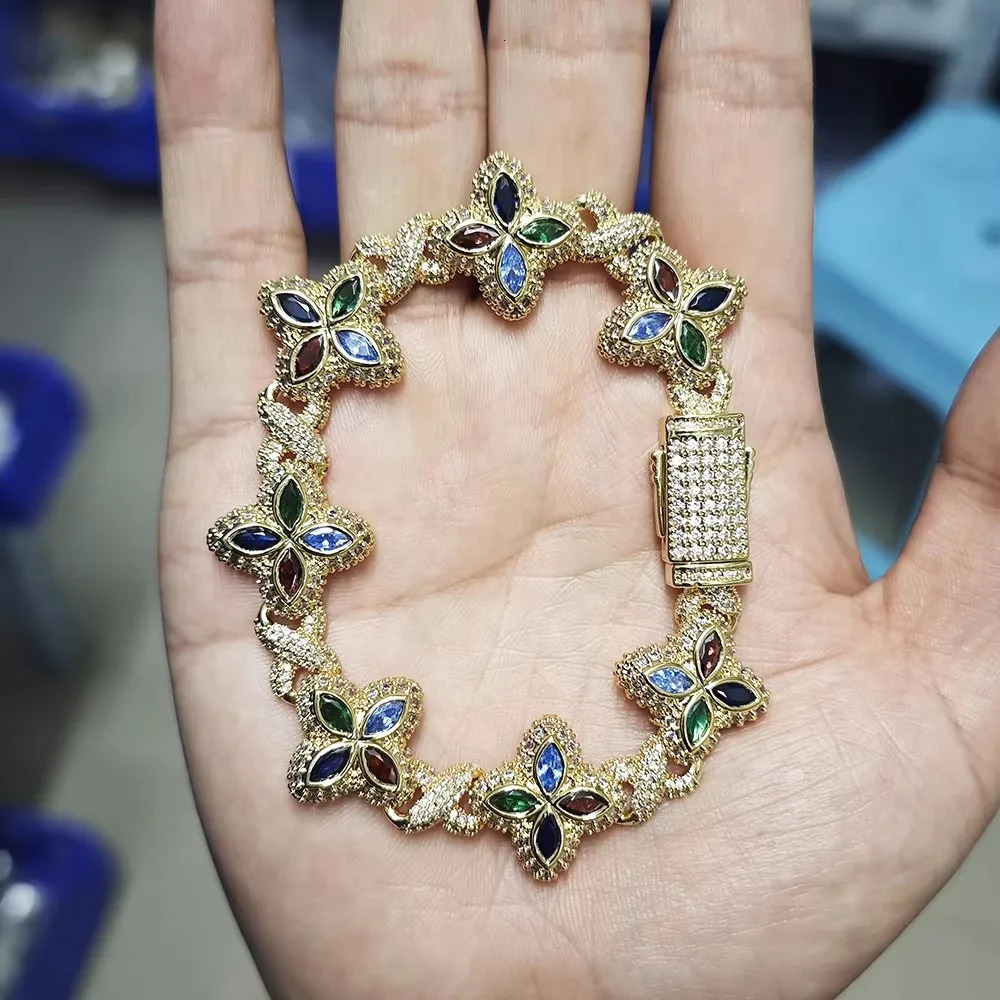 THE BLING KING Multi Color CZ Floral Inifinity Chain Bracelet Micro Paved Out 5A Cubic Zircon Clover Anklet Jewelry260603 - view 7