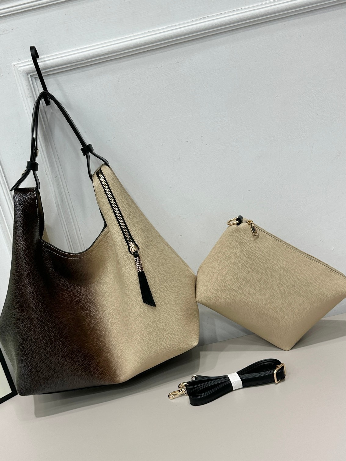 New Fashion TwoTone Lychee Leather Handbags Large Capacity Urban Tote Shoulder Bag Set, Minimalist Quilted Crossbody Purse for Women