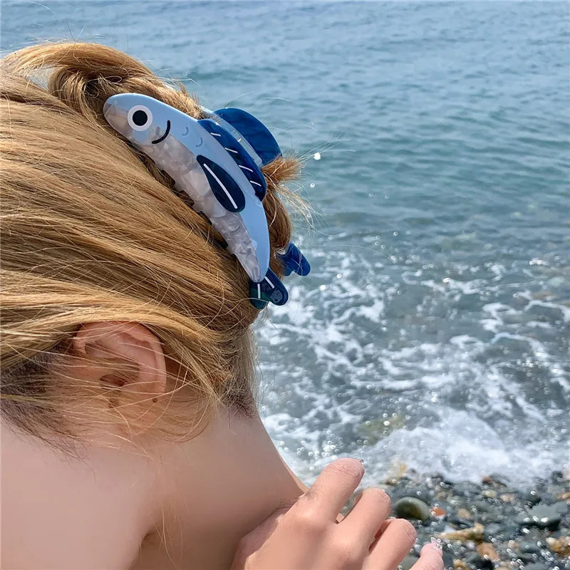 1Pcs Creative Ocean Sardine Hair Clip Cute Shark Texture Ponytail Holder Female Hair Ornament Clip260528BJ - view 5
