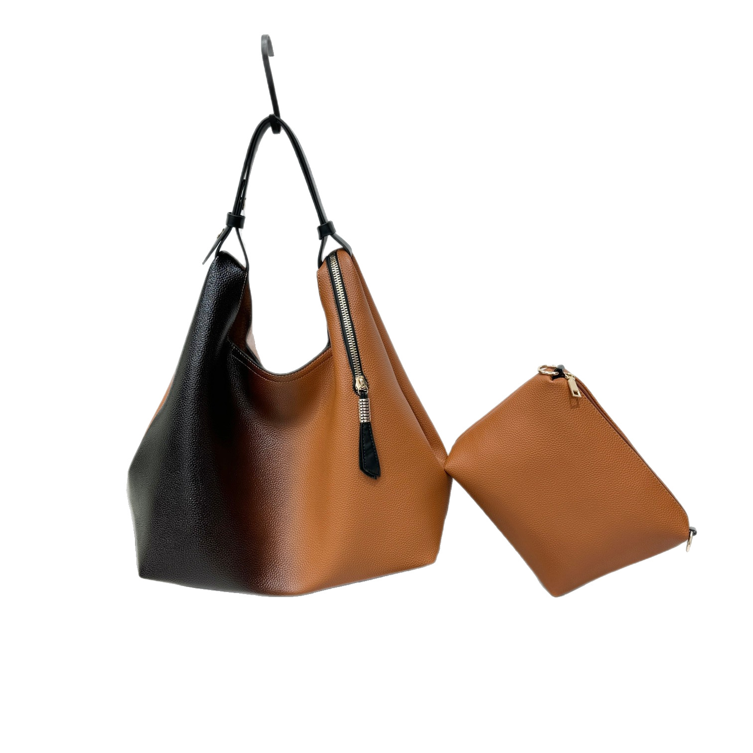 New Fashion TwoTone Lychee Leather Handbags Large Capacity Urban Tote Shoulder Bag Set, Minimalist Quilted Crossbody Purse for Women