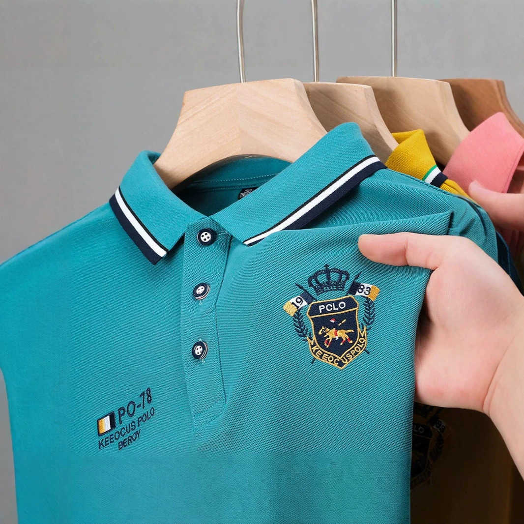 Short-sleeve polo shirt for men embroidered t-shirt summer pique fabric turn-down collar trendy casual top half-sleeve