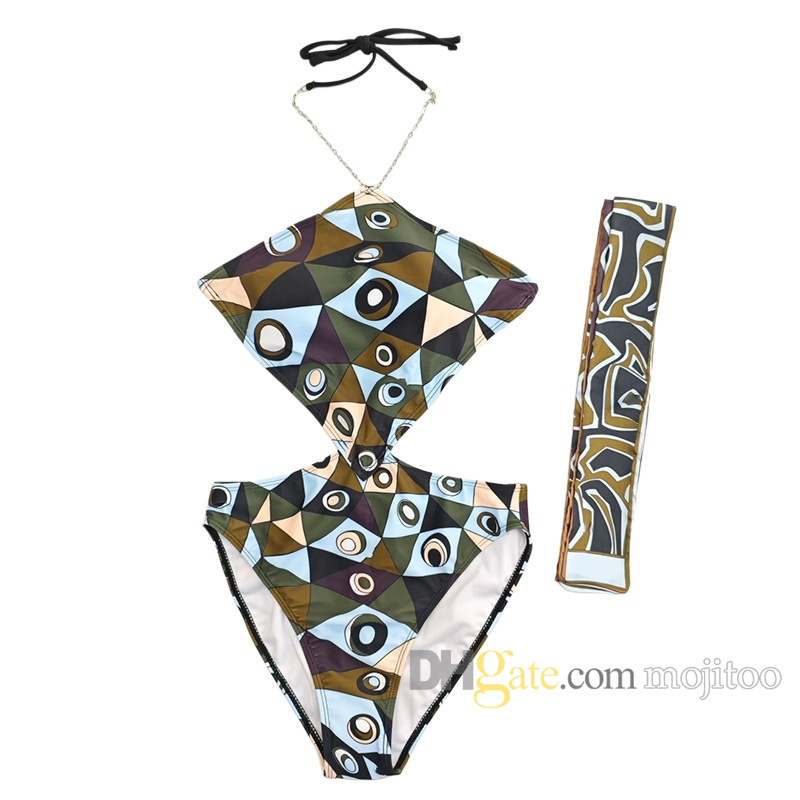 Brand Beach Swimsuit Bikini With Swimdress Trendy Sexy Vacation Swimwear Bodysuits Vintage Pattern Women Swim Suit