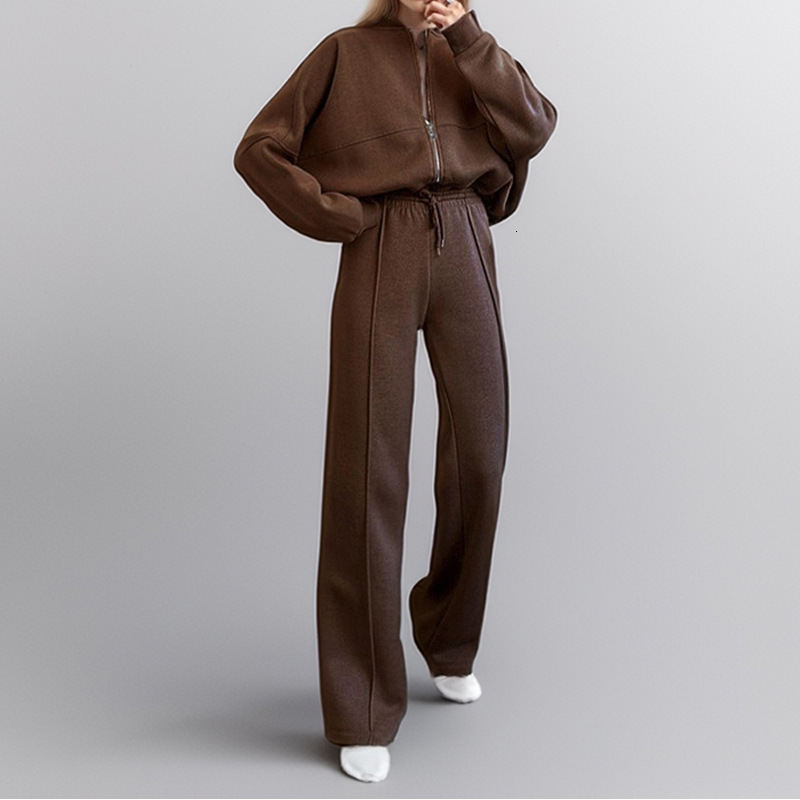 Womens solid color long sleeve cropped sweatshirt and drawstring waist sweatpants ladies hoodie set for winter womens clothing 251204