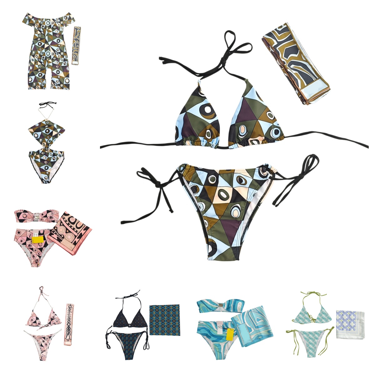 Brand Beach Swimsuit Bikini With Swimdress Trendy Sexy Vacation Swimwear Bodysuits Vintage Pattern Women Swim Suit