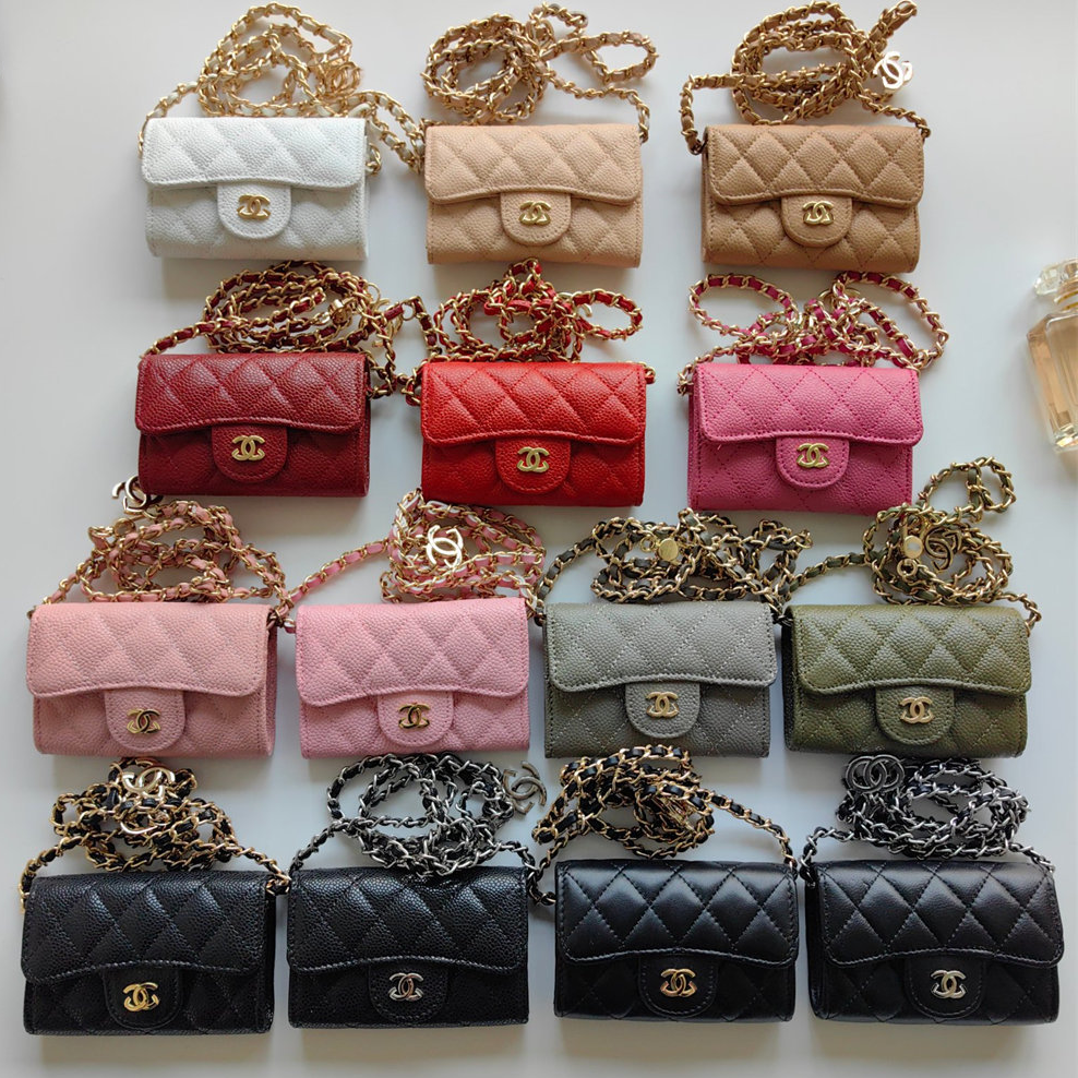 wallet designer Luxury Wallets Women's Card Holders Caviar Lambskin Chain Bags Mini Shoulder bag Solid Colors Metal Chain Cute wallet bag coin purse 10A.