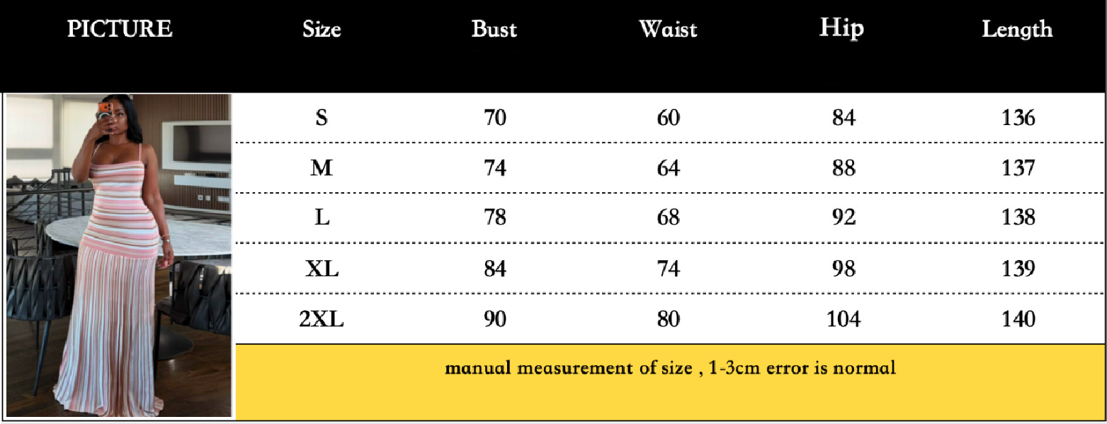 Casual Dresses Women Striped Knit Maxi Dress Spaghetti Strap Sleeveless Bodycon Pleated Hem Summer Chic Elegant Ribbed Gown