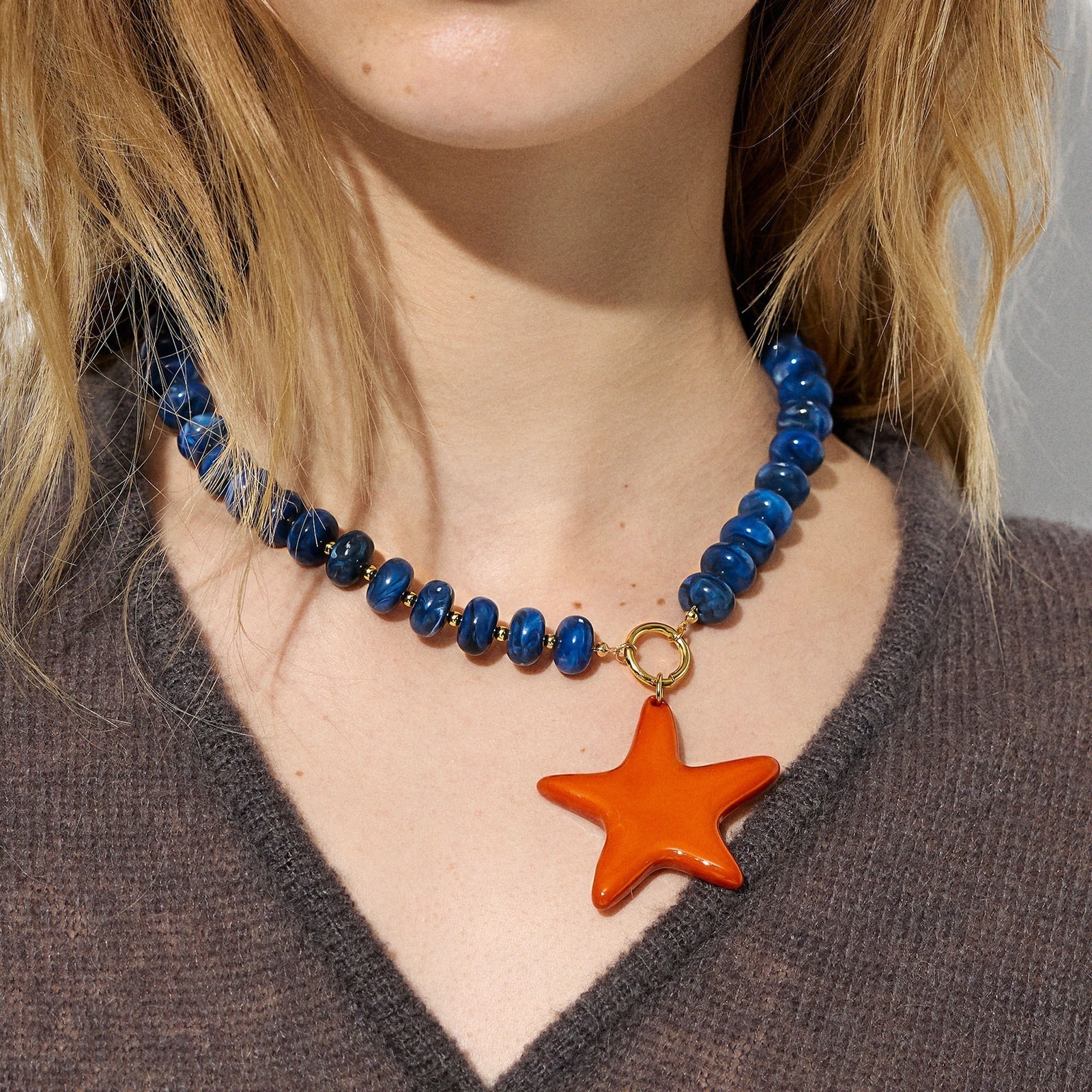 Summer ocean style shell beach crab necklace fresh small fish starfish stone pendant colorful bead string for women250807