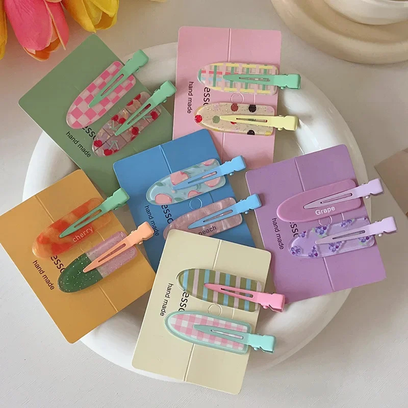2/4pcs Candy Color Fruit Hair Bang Clip Summer Hairpin No Crease Acrylic Barrette Hair Side Clamp For Girl Hair Accessories260528BJ