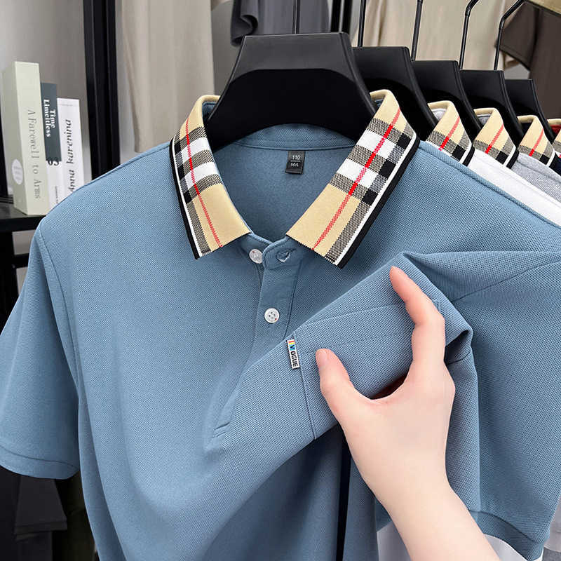 Casual comfortable trendy fashionable short-sleeved mens POLO shirt with a contrasting collar T-shirt for live streaming