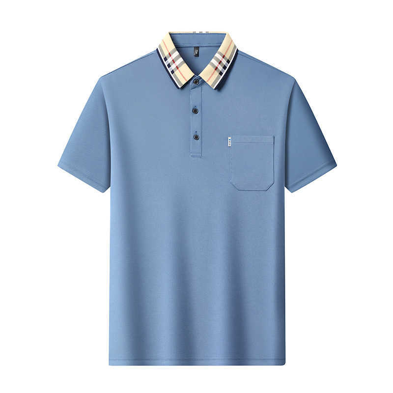 Short-Sleeve Polo Summer Cotton-Like Pocket Shirt for Young and Middle-Aged Men Non-Wrinkle T-Shirt with Turn-Down Collar Mens Clothing
