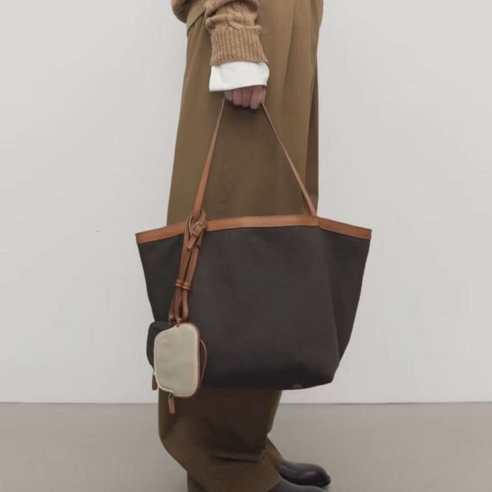 Women Canvas Tote Handbag Large Capacity Top Layer Cowhide Double Sided Commuter Shoulder Crossbody Bag SENYY